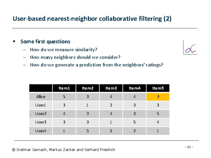 User-based nearest-neighbor collaborative filtering (2) § Some first questions – How do we measure