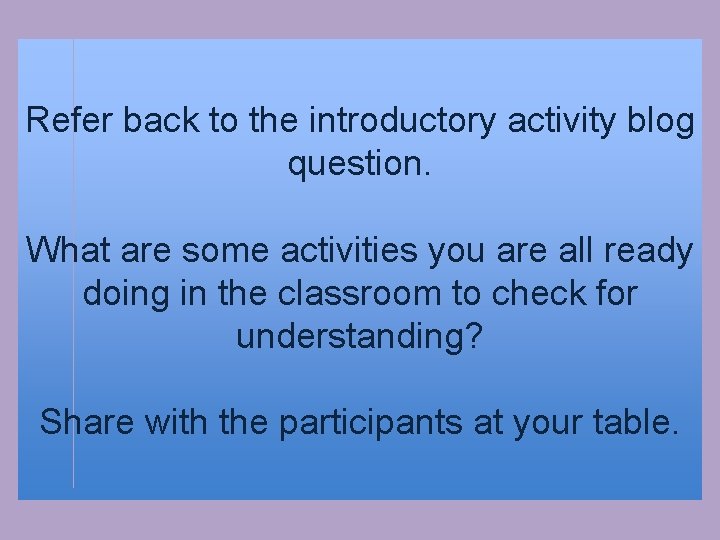 Refer back to the introductory activity blog question. What are some activities you are