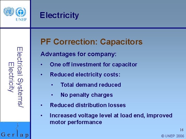 Electricity PF Correction: Capacitors Electrical Systems/ Electricity Advantages for company: • One off investment