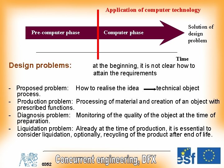 Application of computer technology Pre-computer phase Design problems: Computer phase Solution of design problem