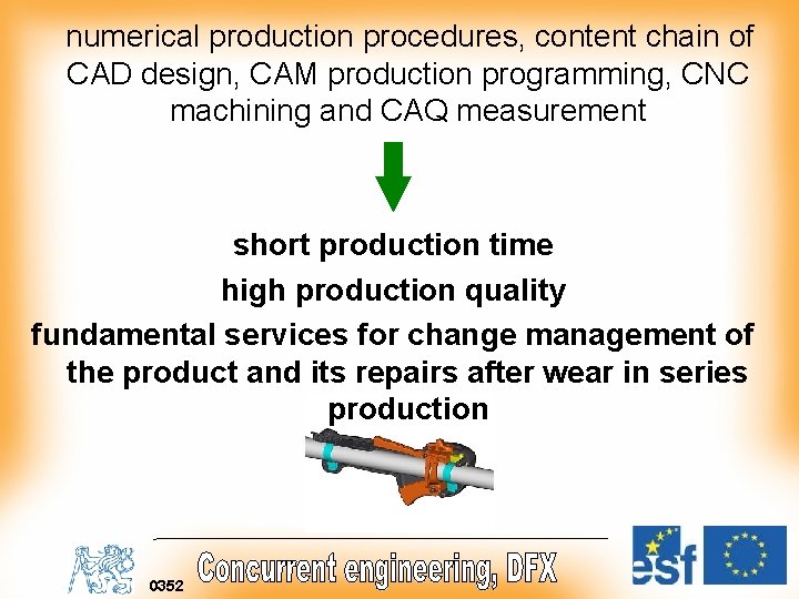  numerical production procedures, content chain of CAD design, CAM production programming, CNC machining