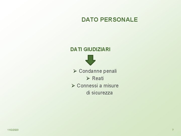 DATO PERSONALE DATI GIUDIZIARI Ø Condanne penali Ø Reati Ø Connessi a misure di