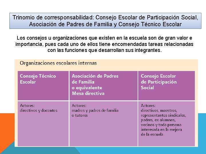 Trinomio de corresponsabilidad: Consejo Escolar de Participación Social, Asociación de Padres de Familia y