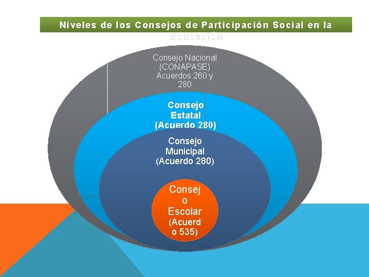 Niveles de los Consejos de Participación Social en la Educación Consejo Nacional (CONAPASE) Acuerdos