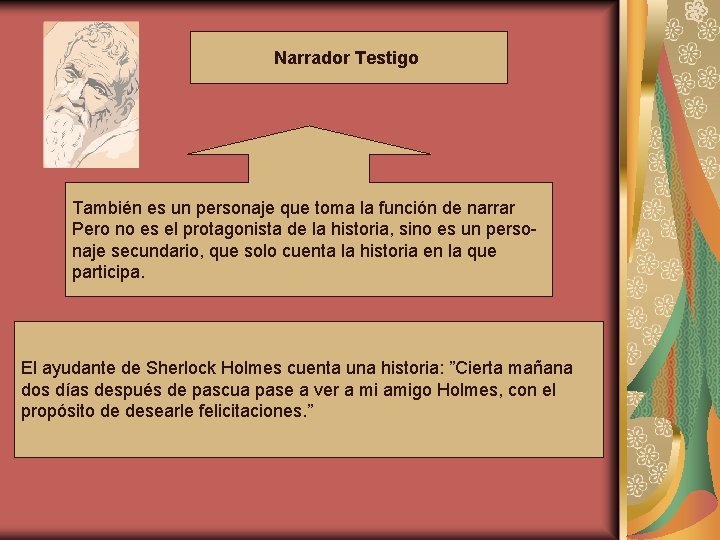 Narrador Testigo También es un personaje que toma la función de narrar Pero no