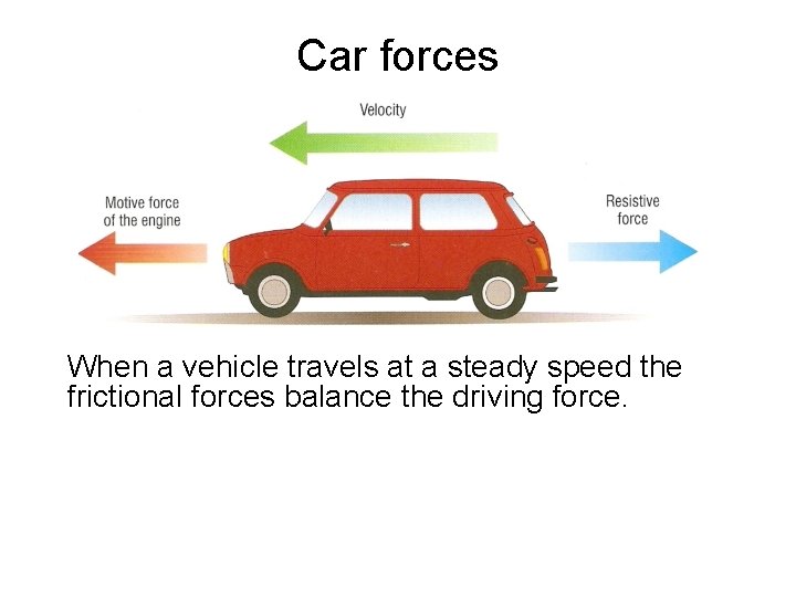 Car forces When a vehicle travels at a steady speed the frictional forces balance