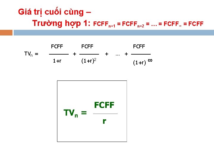 Giá trị cuối cùng – Trường hợp 1: FCFF TVn = FCFFn+1 = FCFFn+2