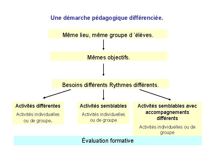 Une démarche pédagogique différenciée. Même lieu, même groupe d ’élèves. Mêmes objectifs. Besoins différents