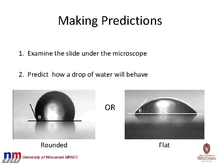 Making Predictions 1. Examine the slide under the microscope 2. Predict how a drop