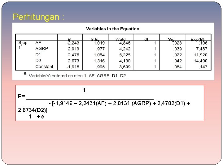 Perhitungan : 1 P= _____________________ - [-1, 9146 – 2, 2431(AF) + 2, 0131