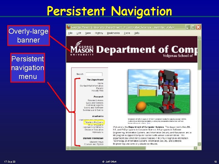 Persistent Navigation Overly-large banner Persistent navigation menu 17 -Sep-20 © Jeff Offutt 10 