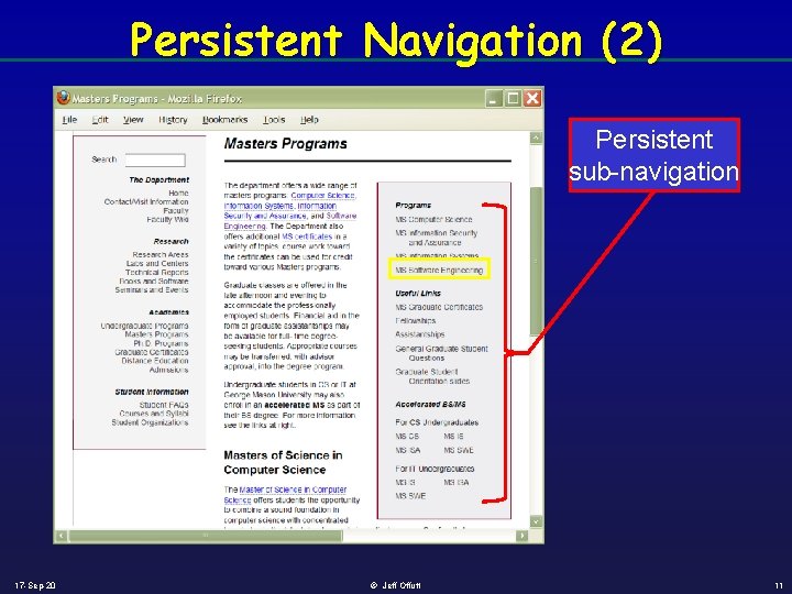 Persistent Navigation (2) Persistent sub-navigation 17 -Sep-20 © Jeff Offutt 11 