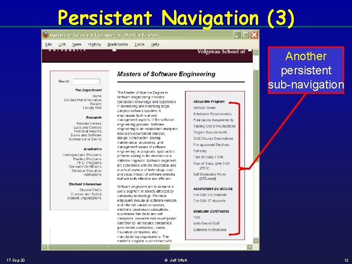 Persistent Navigation (3) Another persistent sub-navigation 17 -Sep-20 © Jeff Offutt 12 