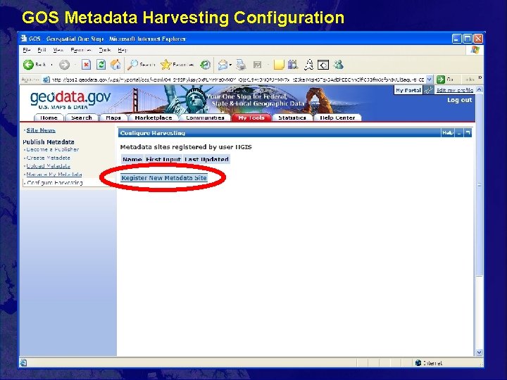 GOS Metadata Harvesting Configuration 