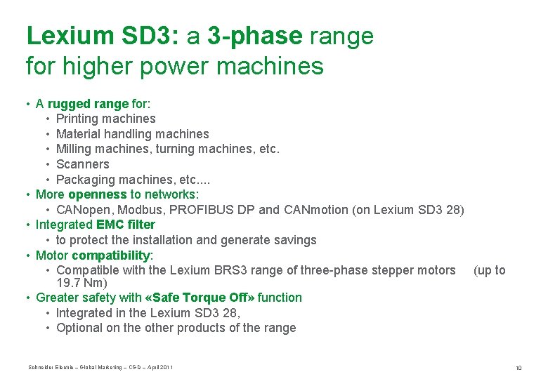 Lexium SD 3: a 3 -phase range for higher power machines • A rugged