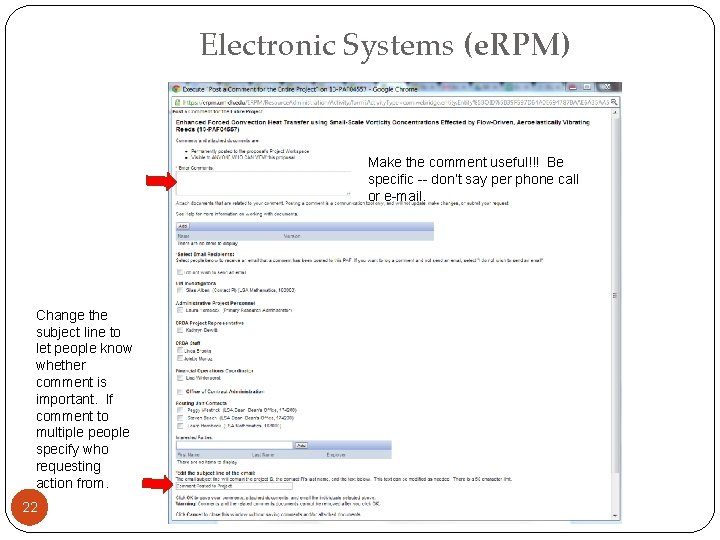 Electronic Systems (e. RPM) Make the comment useful!!! Be specific -- don’t say per