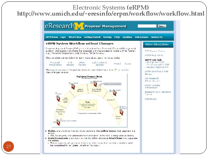 Electronic Systems (e. RPM) http: //www. umich. edu/~eresinfo/erpm/workflow. html 27 