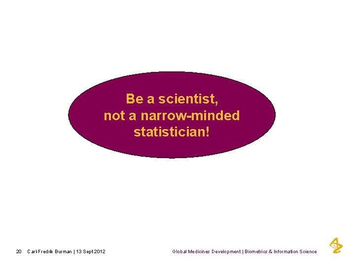 Be a scientist, not a narrow-minded statistician! 20 Carl-Fredrik Burman | 13 Sept 2012