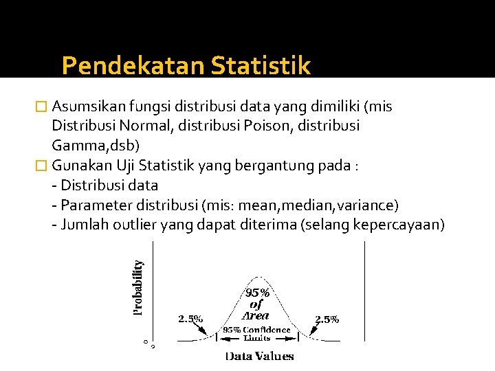Pendekatan Statistik � Asumsikan fungsi distribusi data yang dimiliki (mis Distribusi Normal, distribusi Poison,