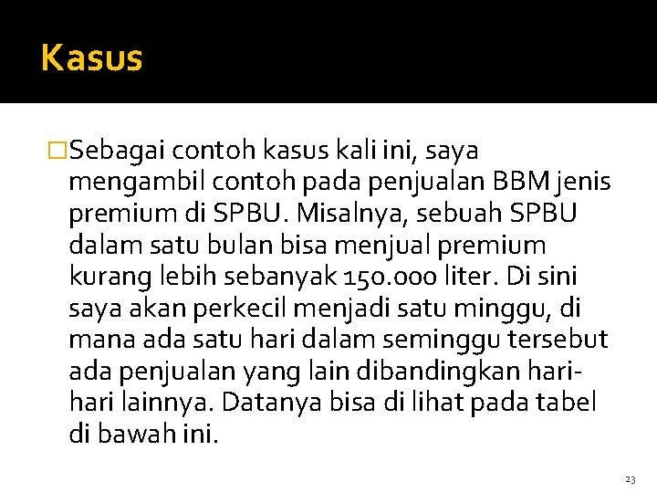 Kasus �Sebagai contoh kasus kali ini, saya mengambil contoh pada penjualan BBM jenis premium