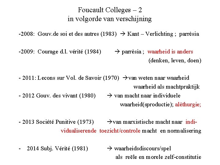 Foucault Colleges – 2 in volgorde van verschijning -2008: Gouv. de soi et des
