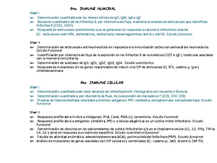 Rta. INMUNE HUMORAL Nivel I Determinación cuantitativa de los niveles séricos de Ig. G,