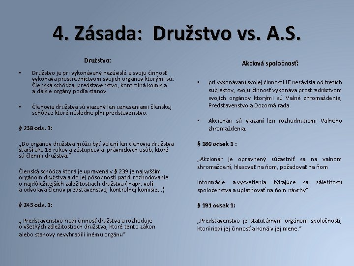 4. Zásada: Družstvo vs. A. S. Družstvo: • • Družstvo je pri vykonávaný nezávislé