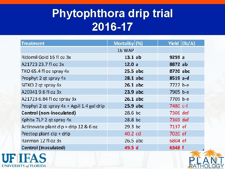 Phytophthora drip trial 2016 -17 