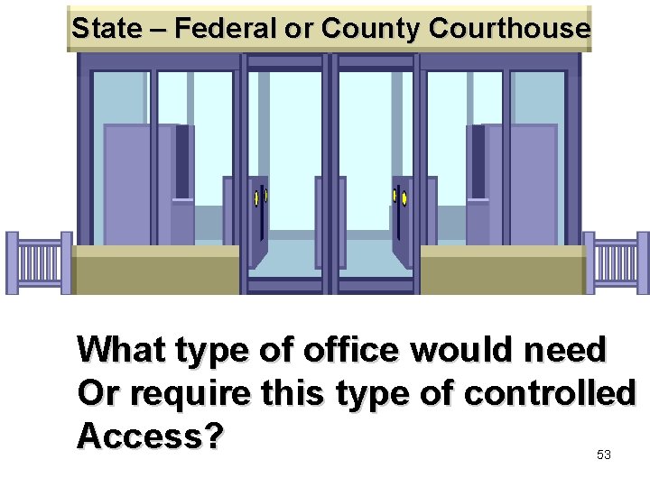 State – Federal or County Courthouse What type of office would need Or require
