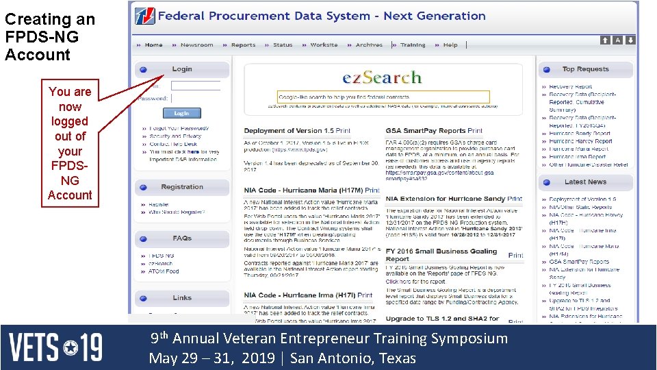 Creating an FPDS-NG Account You are now logged out of your FPDSNG Account 9