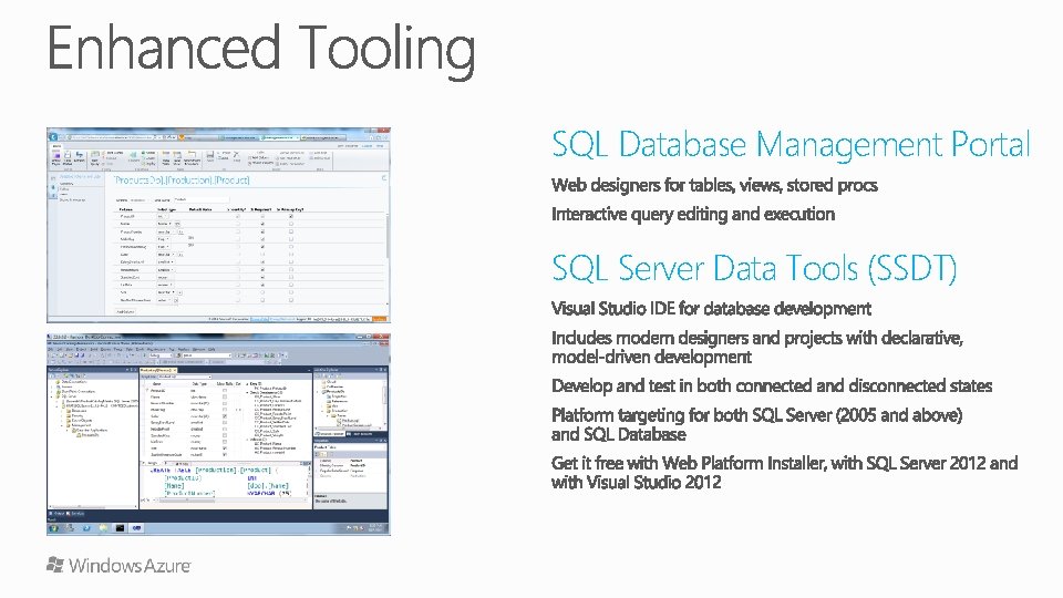 SQL Database Management Portal SQL Server Data Tools (SSDT) 