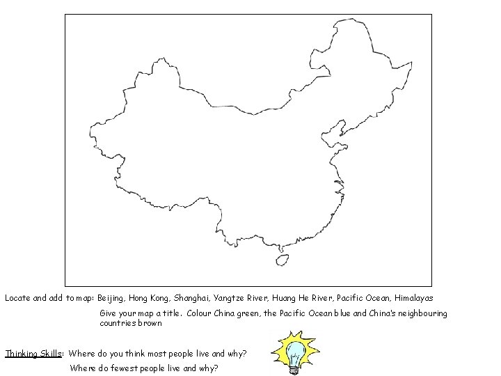 Locate and add to map: Beijing, Hong Kong, Shanghai, Yangtze River, Huang He River,