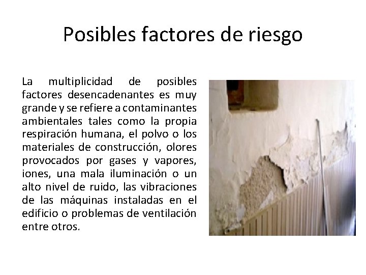 Posibles factores de riesgo La multiplicidad de posibles factores desencadenantes es muy grande y