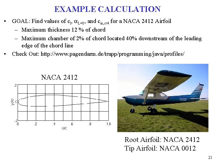 EXAMPLE CALCULATION • GOAL: Find values of cl, a. L=0, and cm, c/4 for