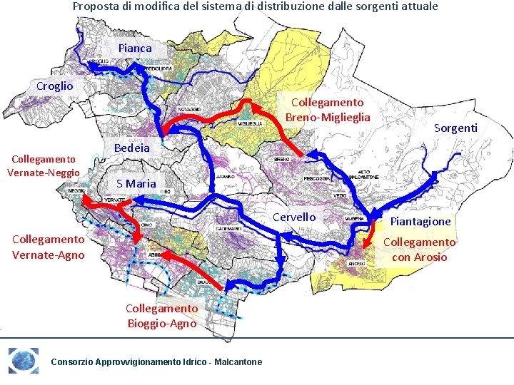 Proposta di modifica del sistema di distribuzione dalle sorgenti attuale Pianca Croglio Collegamento Breno-Miglieglia