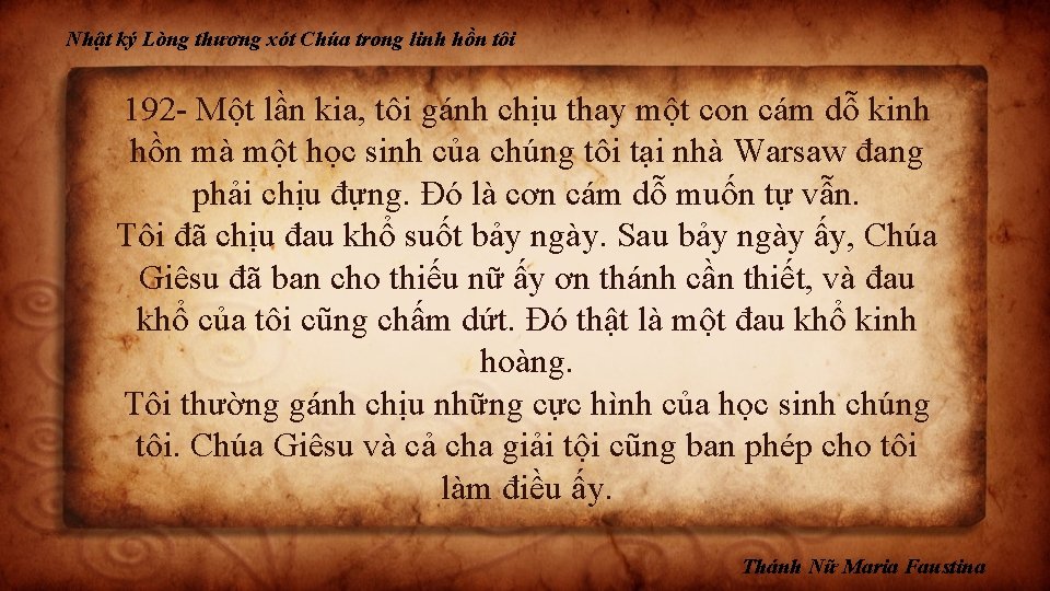 Nhật ký Lòng thương xót Chúa trong linh hồn tôi 192 - Một lần