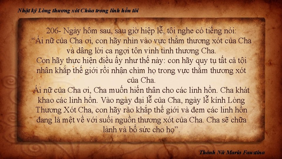 Nhật ký Lòng thương xót Chúa trong linh hồn tôi 206 - Ngày hôm