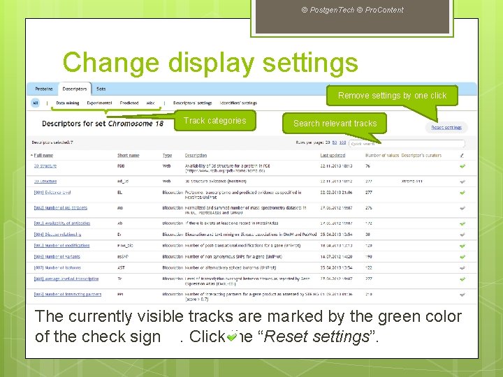 © Postgen. Tech © Pro. Content Change display settings Remove settings by one click