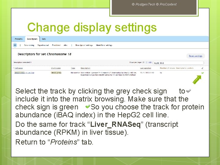 © Postgen. Tech © Pro. Content Change display settings Select the track by clicking