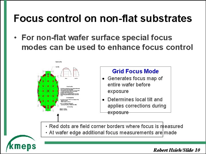 Focus control on non-flat substrates • For non-flat wafer surface special focus modes can