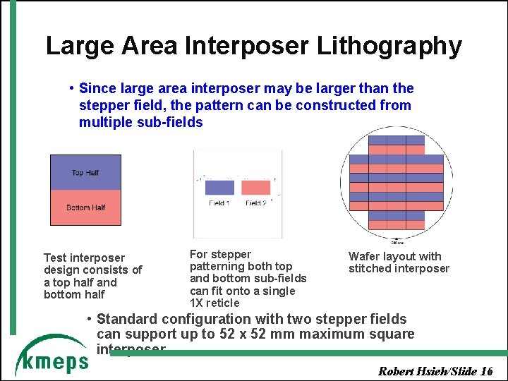 Large Area Interposer Lithography • Since large area interposer may be larger than the