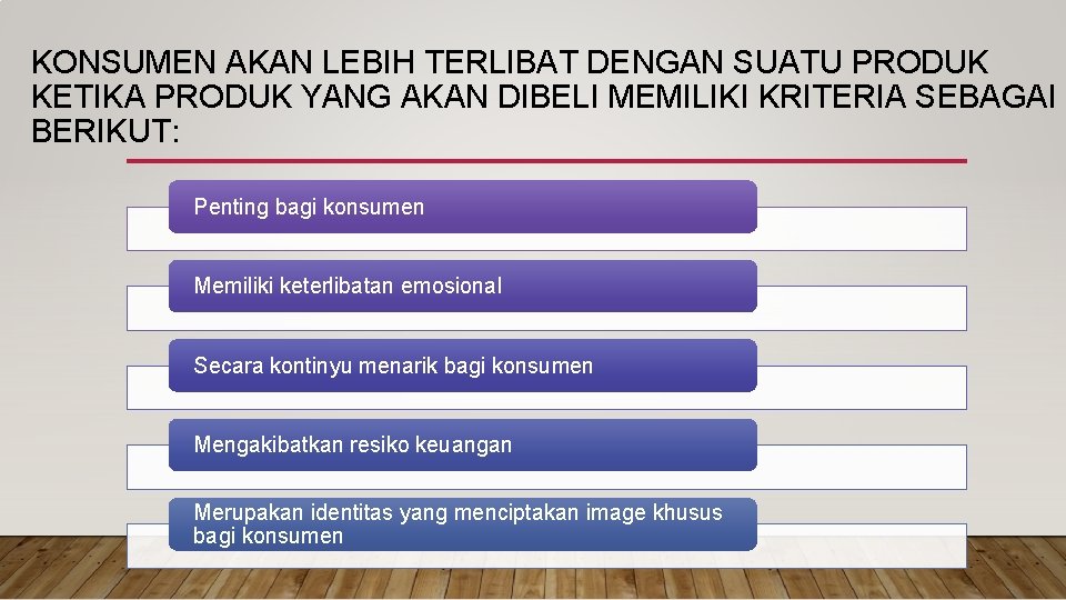 KONSUMEN AKAN LEBIH TERLIBAT DENGAN SUATU PRODUK KETIKA PRODUK YANG AKAN DIBELI MEMILIKI KRITERIA