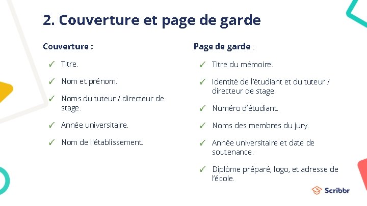 2. Couverture et page de garde Couverture : Page de garde : ✓ Titre