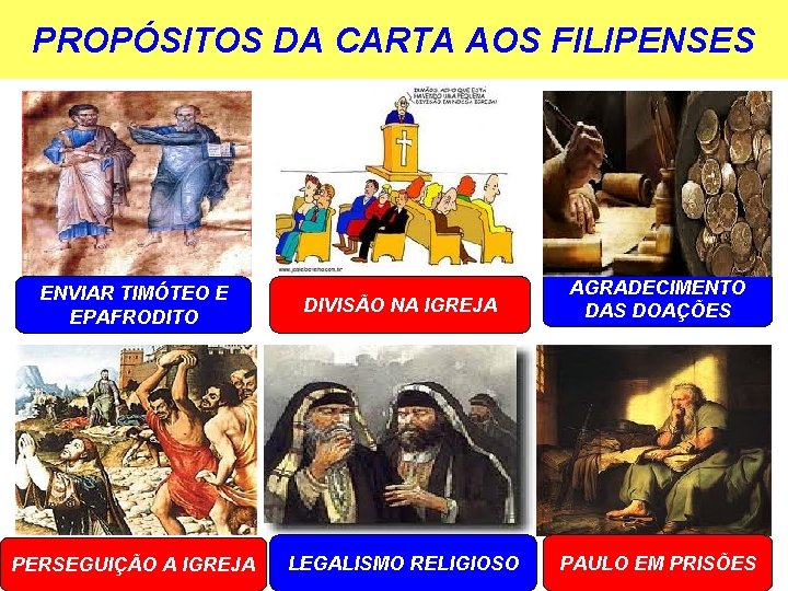 PROPÓSITOS DA CARTA AOS FILIPENSES ENVIAR TIMÓTEO E EPAFRODITO DIVISÃO NA IGREJA AGRADECIMENTO DAS