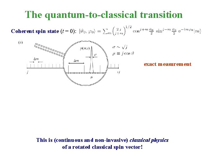 The quantum-to-classical transition Coherent spin state (t = 0): exact measurement fuzzy measurement &