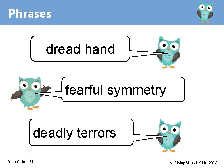 Phrases dread hand fearful symmetry deadly terrors Year 6 Unit 21 © Rising Stars