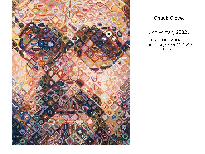 Chuck Close, Self-Portrait, 2002 . Polychrome woodblock print, Image size: 22 1/2" x 17