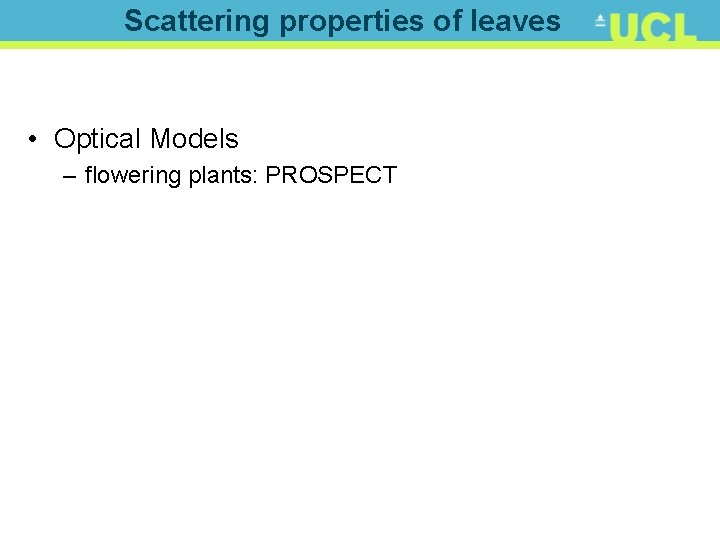 Scattering properties of leaves • Optical Models – flowering plants: PROSPECT 