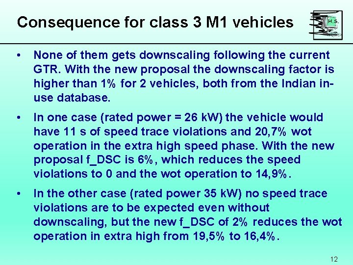 Consequence for class 3 M 1 vehicles • None of them gets downscaling following