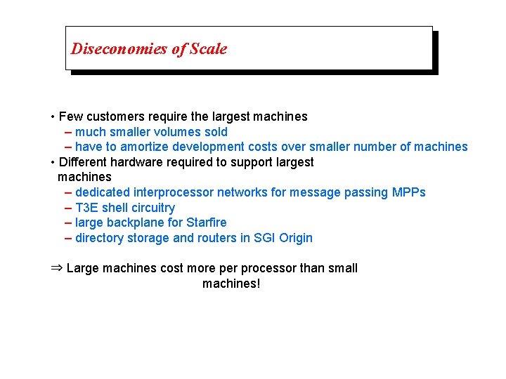Diseconomies of Scale • Few customers require the largest machines – much smaller volumes